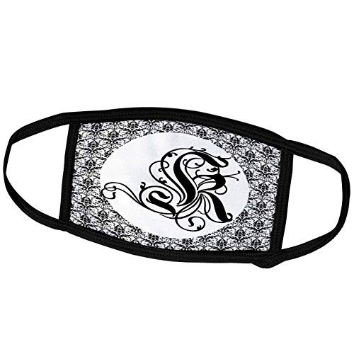 3dRose Sandy Mertens Monograms - Ruritania Letter K with Small Black and White Pattern Damask Art - Face Masks -fm-107033-2-