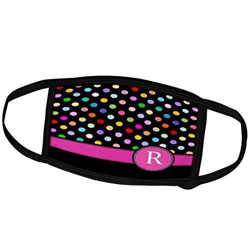 3dRose InspirationzStore Monograms - Letter R Monogrammed on Rainbow Polka dots Pattern with hot Pink Personal Initial - Girly Multicolor - Face Masks -fm-154315-2-