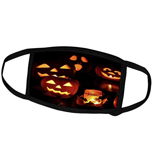 3dRose Sandy Mertens Halloween Designs - Candle Lit Jack o Lanterns and Bat Decorated Glass Luminare - Face Masks -fm-156756-2- 3dRose Sandy Mertens Halloween Designs - Candle Lit Jack o Lanterns and Bat Decorated Glass Luminare - Face Masks -fm-156756-2-