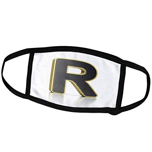 3dRose Carsten Reisinger Illustrations - Monogram Letter R in Golden Metal with Perforated Front in Gray - Face Masks -fm-158004-3-
