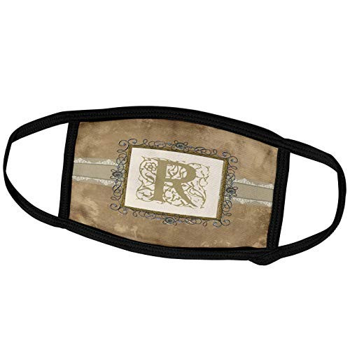 3dRose Beverly Turner Initial Design - R Initial Vintage Elegant Vines and Flowers in Sepia and Pewter Look - Face Masks -fm-186364-2-