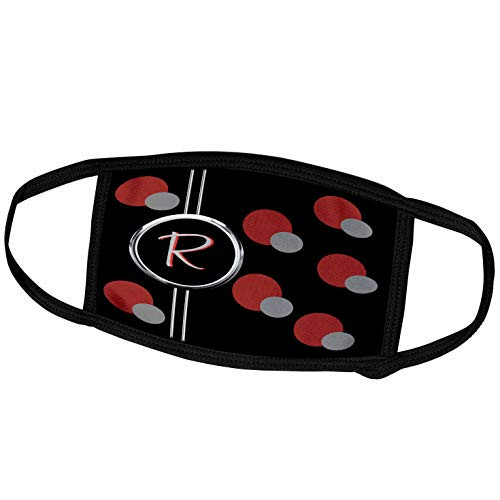3dRose Charlyn Woodruff - CW Designs Monogram - Circles - Modern Geometric Black Red Grey Circle Pattern Monogram Letter R - Face Masks -fm-215261-3-