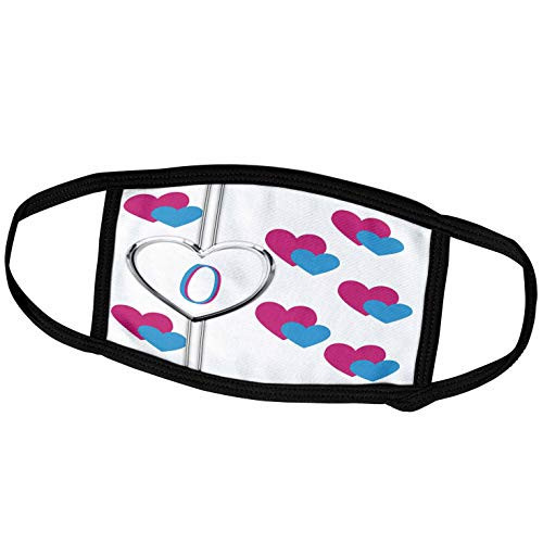 3dRose Charlyn Woodruff - CW Designs Monogram - Hearts - Fun Colorful Pink and Blue Hearts Pattern Monogram Letter O - Face Masks -fm-215362-3-