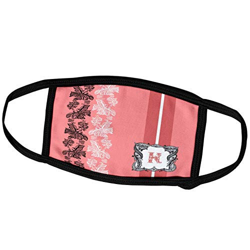 3dRose Russ Billington Monograms- Lacy Pink Initial K - Monogram Initial K in Pink White and Black - Face Masks -fm-239036-2-