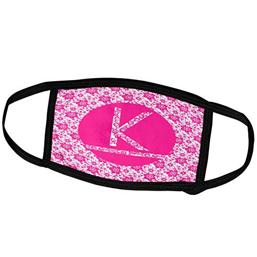 3dRose Russ Billington Monograms - Hoy Pink Girly Floral Monogram Letter K - Face Masks -fm-241344-3-