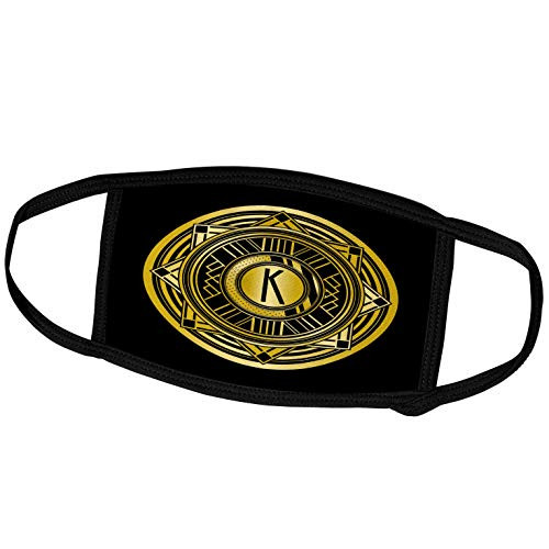 3dRose Russ Billington Art Deco Monograms - Letter K Art Deco Geometric Monogram in Faux Gold and Black - Face Masks -fm-241459-2- 3dRose Russ Billington Art Deco Monograms - Letter K Art Deco Geometric Monogram in Faux Gold and Black - Face Masks -fm-241459-2-