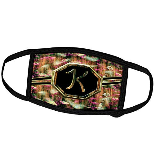3dRose Charlyn Woodruff - CW Designs Monogram Camouflage - Elegant Pink Camouflage Monogram Letter K Faux Gold Wood Grain Image - Face Masks -fm-242366-3-