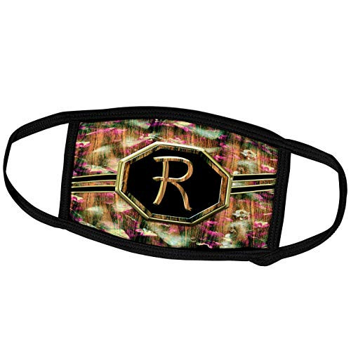 3dRose Charlyn Woodruff - CW Designs Monogram Camouflage - Elegant Pink Camouflage Monogram Letter R Faux Gold Wood Grain Image - Face Masks -fm-242373-3-