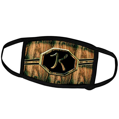 3dRose Charlyn Woodruff - CW Designs Monogram Faux Wood - Elegant Faux Gold and Wood Grain Monogram Letter K - Face Masks -fm-242392-2-
