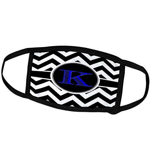 3dRose BrooklynMeme Designs - Black and White Chevron Monogram Blue Initial K - Face Masks -fm-252194-3-
