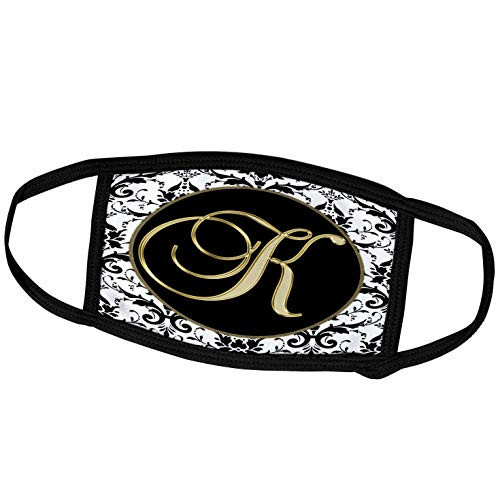 3dRose Fancy Monograms - Image of The Script Letter K in Black White and Gold - Face Masks -fm-256275-2-