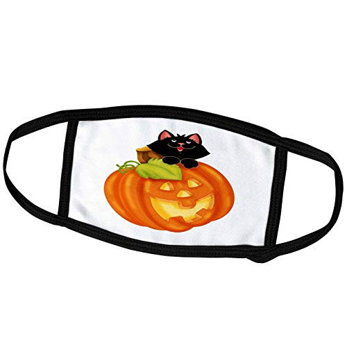 3dRose Russ Billington Designs - Halloween- Black Cat with Jack O Lantern - Face Masks -fm-261866-2-