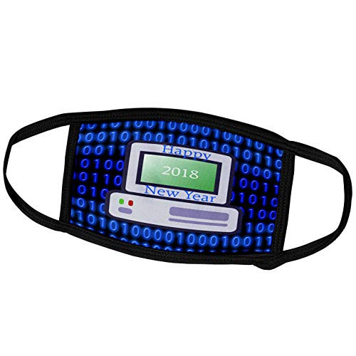 3dRose New Year Designs - Image of Happy New Year Computer with X and O Background - Face Masks -fm-266406-3-