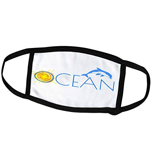 3dRose Alexis Design - Beach Sea Surf - Text Ocean Dolphin and a Sun Inside The Letter O on White - Face Masks -fm-276002-2-