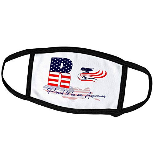 3dRose Alexis Design - Monogram American Patriot - USA Flag Stylized Eagle. Proud to be an American. Pretty Letter R - Face Masks -fm-298728-2-