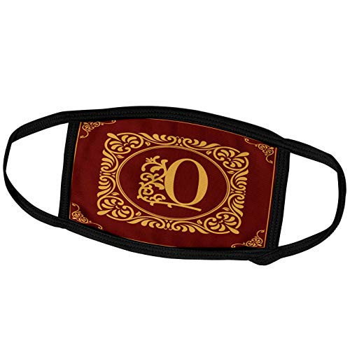3dRose Alexis Design - Monogram Red Ornament - Beautiful Ornamental Burgundy Yellow Monogram. Round Initial O - Face Masks -fm-299987-2-
