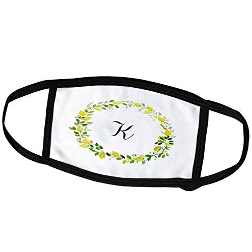3dRose 3DRose Gabriella B - Quote - Image of K Green Floral Monogram - Face Masks -fm-303907-2-
