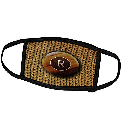 3dRose Russ Billington Monograms- Hand Knit with Button - Initial Letter R- Image of Hand Knitting with Monogram Wooden Button - Face Masks -fm-312137-2-