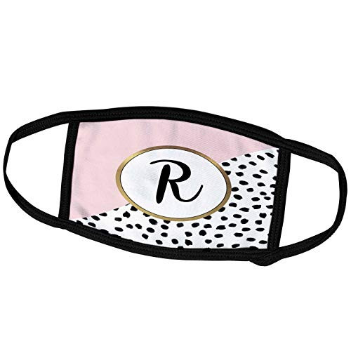 3dRose InspirationzStore - Monograms - Diagonal Pink Letter R Monogram Abstract Black and White Polka dots - Face Masks -fm-315946-2-