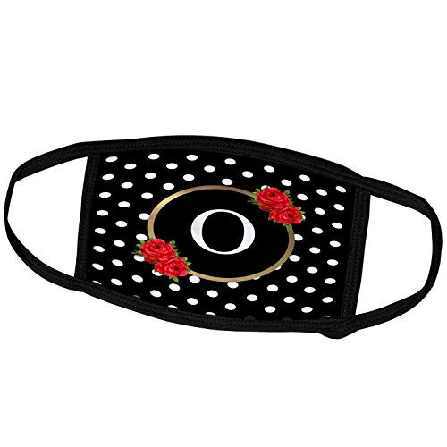 3dRose InspirationzStore - Monograms - Red Rose Letter O Monogram Black and White Polka dots with Flowers - Face Masks -fm-317381-3-