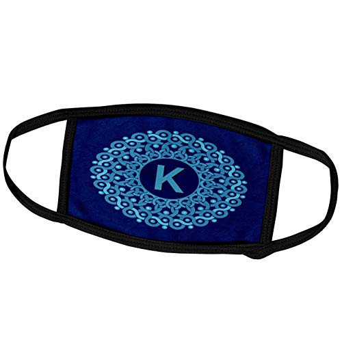 3dRose Jaclinart Monogram Vintage Mandala Damask Grunge - Monogram K Blue hued Mandala on Royal Blue Muted Grunge Damask - Face Masks -fm-32232-3-