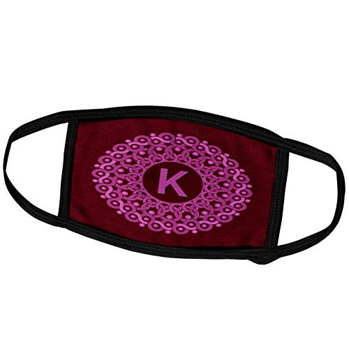 3dRose Jaclinart Monogram Vintage Mandala Damask Grunge - Monogram K Pink and Magenta Mandala on Rich Wine red Muted Grunge Damask - Face Masks -fm-32233-3-