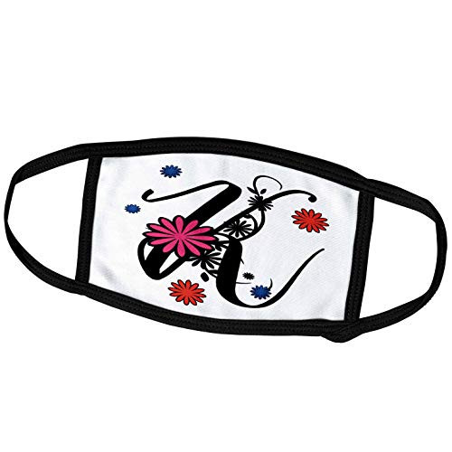 3dRose Monogram Letter K Fancy Swirly Font and Flowers - Face Masks -fm-335085-2-