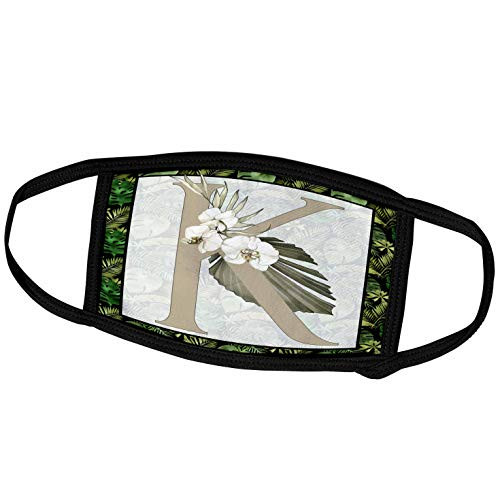 3dRose Monogram Initial K Green Tropical Leaves and Flowers - Face Masks -fm-340753-3-