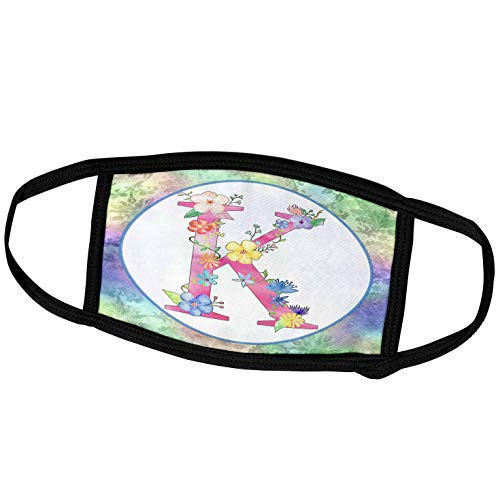 3dRose Pretty Whimsical Pink Flower Monogram Initial K - Face Masks -fm-340793-1-