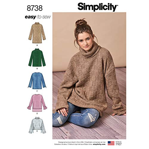 Simplicity Sewing Pattern D0987 - 8738 - Misses' Knit Mini Dress Tunic or Top Size- A -XXS-XS-S-M-L-XL-XXL-