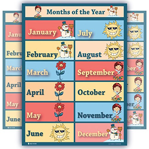 Learning months of year chart LARGE LAMINATED educational seasons poster for children schools classrooms nursery kindergarten wall chart teaching weather chart toddlers 18x24