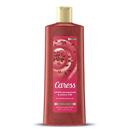 Caress Exfoliating Body Wash For Renewed Glowing Skin Tahitian Pomegranate  and  Coconut Milk 18 oz -Pack of 6-