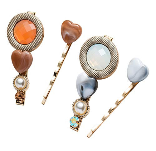 4Pcs Rhinestone Acrylic Hair Pin Imitation Pearl Hair Barrettes Duck Bill Clip Alligator Hair Clips Hairpins for Women Lady Birthday Christmas Valentines Hair Accessories -B -