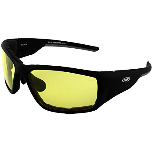 Global Vision Eyewear Kinetic Foam Padded Motorcycle Safety Sunglasses Soft Touch Black Frames with Yellow Lenses