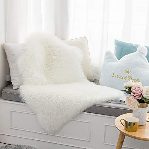 Ihoming Soft Faux Sheepskin Area Rug Shaggy Chair Cover Sofa Plush Pad Seat Cushion, 2ft x 3ft, White