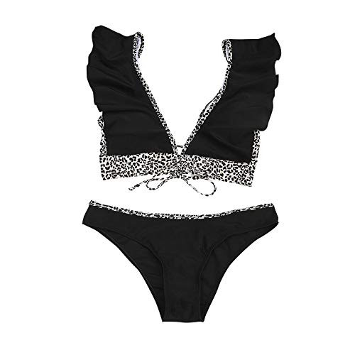 Swimsuits for Women High Waisted Bathing Suits Athletic Swimwear Retro Halter Ruched Tummy Printed-BlackL-