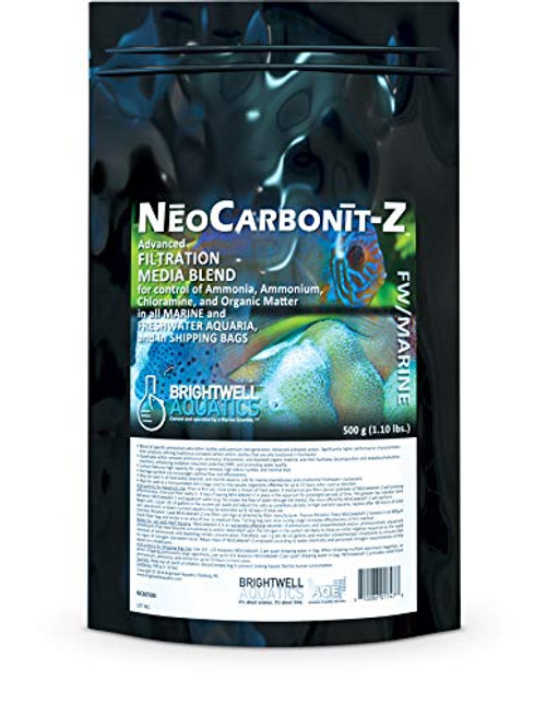 Brightwell Aquatics NeoCarbonit Z - Filtration Media to Reduce Ammonia Chloramines and Organic Material in Marine and Freshwater Aquariums and Shipping Bags 500 Grams Brightwell Aquatics NeoCarbonit Z - Filtration Media to Reduce Ammonia Chloramines and Organic Material in Marine and Freshwater Aquariums and Shipping Bags 500 Grams