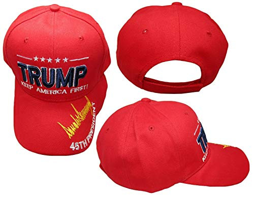 K's Novelties Trump Keep America First Signature 45th President Red Embroidered Hat Cap K's Novelties Trump Keep America First Signature 45th President Red Embroidered Hat Cap