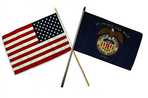 AES 12x18 12"x18" Wholesale Combo USA American  and  Merchant Marine 1775 Stick Flag