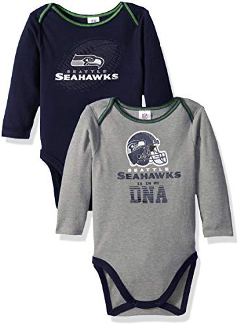 NFL Seattle Seahawks Unisex-Baby 2-Pack Long-Sleeve Bodysuits Blue 18 Months