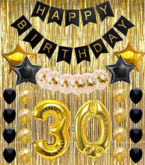 30th Birthday Decorations Party supplies-Happy Birthday Banner, 30th Balloons, Gold and Black, Dirty Thirty SG042D 30th Birthday Decorations Party supplies-Happy Birthday Banner, 30th Balloons, Gold and Black, Dirty Thirty SG042D