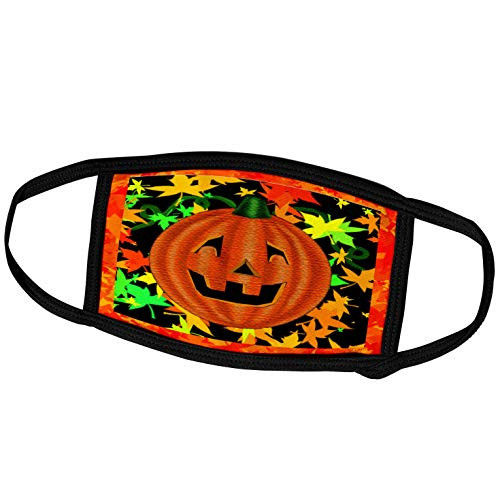 3dRose Dawn Gagnon Photography - Halloween Designs - Halloween Jack O Lantern Pumpkin with Colorful Autumn Leaves - Face Masks -fm-165609-1- 3dRose Dawn Gagnon Photography - Halloween Designs - Halloween Jack O Lantern Pumpkin with Colorful Autumn Leaves - Face Masks -fm-165609-1-