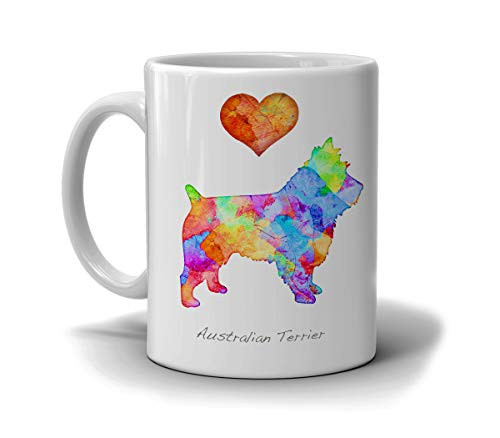 Australian Terrier Dog Breed Mug by Artist Dan Morris Personalize with Dog Name Two Sizes