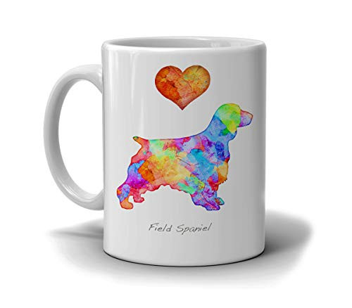 Field Spaniel Dog Breed Mug by Artist Dan Morris Personalize with Dog Name Two Sizes