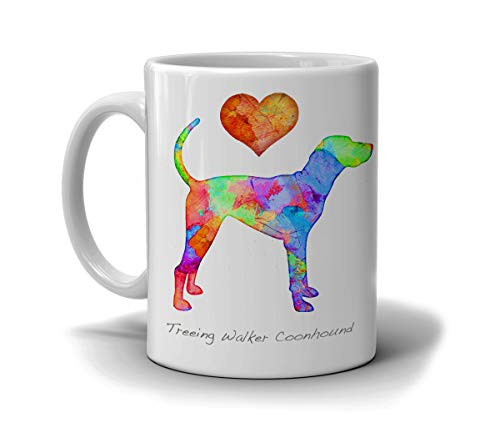 Treeing Walker Coonhound Dog Breed Mug by Artist Dan Morris Personalize with Dog Name Two Sizes
