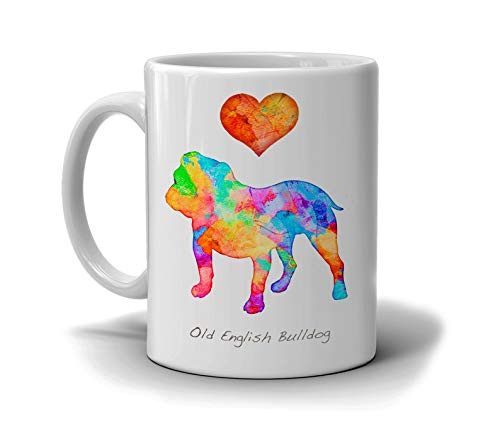 Old English Bulldog Dog Breed Mug by Artist Dan Morris Personalize with Dog Name Two Sizes