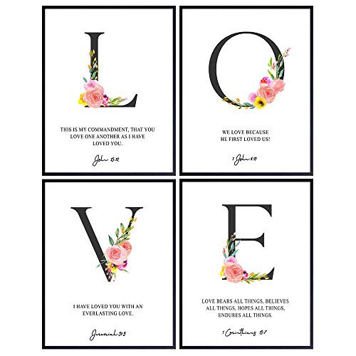 Love Wall Decor - Religious Gifts for Women - Spiritual Christian Catholic Wall Decor - Uplifting Inspirational Positive Quotes - Bible Verse Scripture Wall Art - God Wall Decor