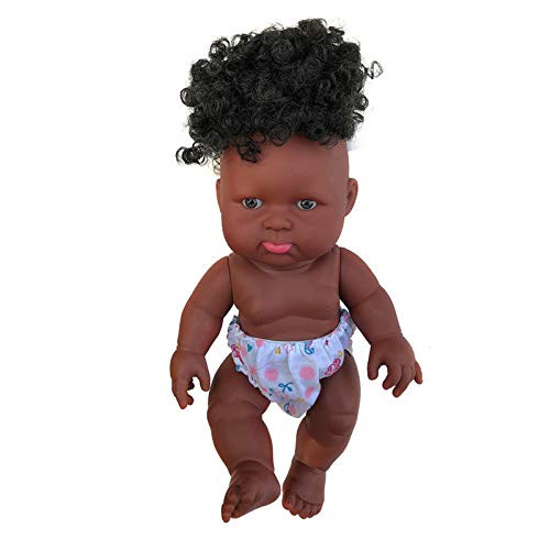 Baby Toy Joint Movable Explosion Head African Doll 10 inch Perfect for Birthday Baby Dolls Soft Silicone Lifelike Black Full Body Reborn Doll for 3-6 Years Old Kids -B-