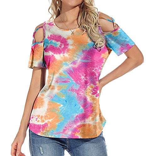 shaozheny Womens Tops Casual Loose Floral Printed T-Shirts O Neck Short Sleeve Tunic Tops Plus Size Basic Tees Blouse Shirt Pink