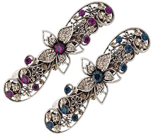 2 Pcs Women Crystal Hair Barrettes Rhinestones French Clips Hair Pins Vintage Spring Clips Fancy Hair Clip Hair Accessory -B - 2 Pcs Women Crystal Hair Barrettes Rhinestones French Clips Hair Pins Vintage Spring Clips Fancy Hair Clip Hair Accessory -B -